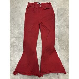 Judy Blue Girls Size 1/25 Super Flare Jeans Red Stretch Denim Raw Hem BellBottom